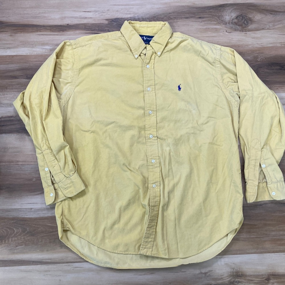 Ralph Lauren Button Down Shirt L Blake Corduroy Long Sleeve Yellow Vintage
